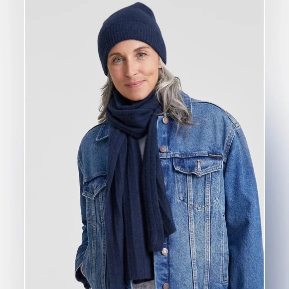 Charter Club Cashmere Cuffed Beanie Hat Women's One Size Navy 100% CASHMERE - Picture 2 of 11